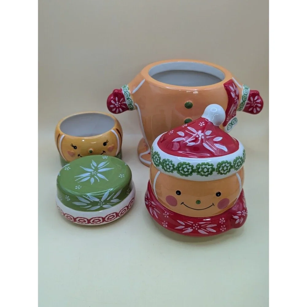Temp-tations Gingerbread Man Cookie Jar Creamer Sugar Bowl Set Christmas Holiday